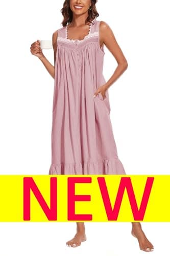 AVIIER 100% Cotton Sleeveless Nightgowns for Women with Pockets