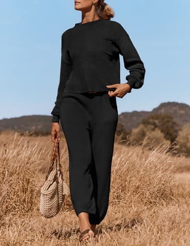 ZESICA Women's Sweater Set: Mock Neck Knit Pullover Top with High Waist Pant