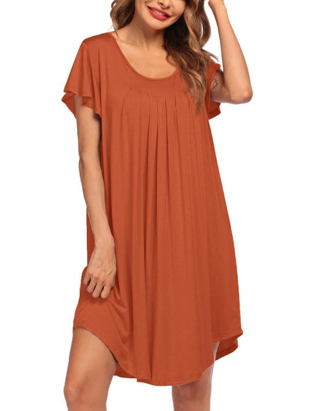 Ekouaer Women's Pleated Sleepwear Dress