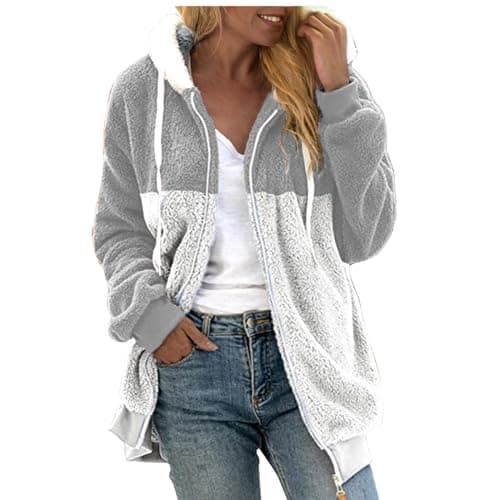 Refined Title: Women's Fashion Hooded Jacket with Drawstring, Zipper Pockets, and Plush Sweater Material