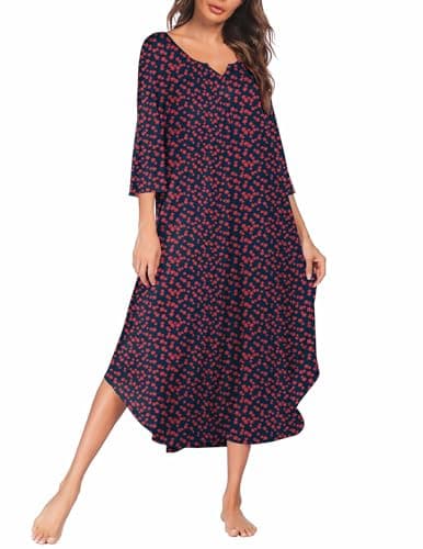 Ekouaer Plus Size 3/4 Sleeves Maxi Nightgown for Women