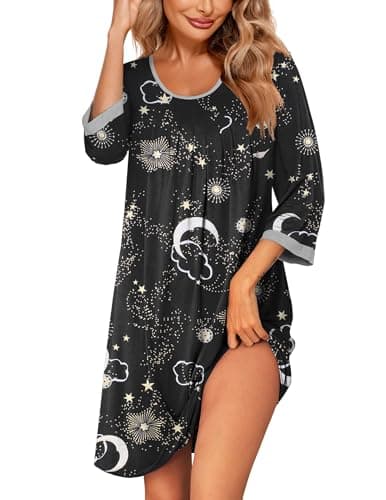 Ekouaer Women's Soft 3/4 Sleeve Nightgown Sleep Shirt S-3XL