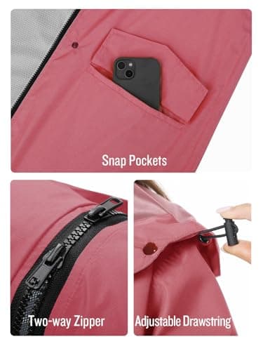 SaphiRose Women's Lightweight Waterproof Long Hooded Rain Jacket