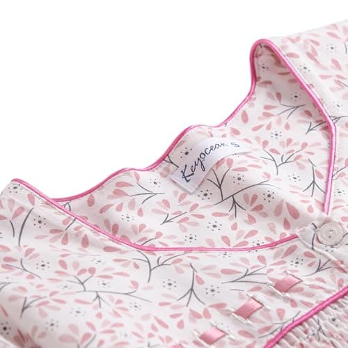 Soft Cotton Embroidered Long-Sleeve Nightdress for Women by Keyocean