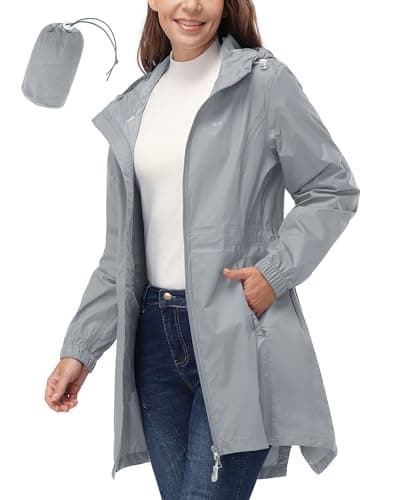 Women's 33,000ft Waterproof Long Rain Coat with Hood Windbreaker