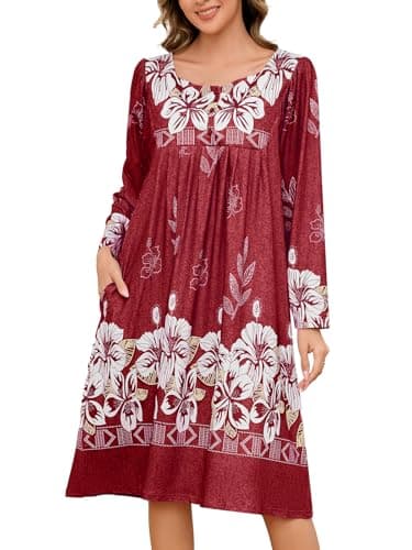 VTUOFC Women's Long Sleeve Nightgowns with Pockets Floral Print