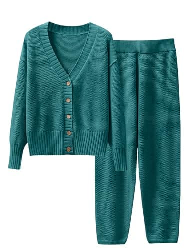 Caracilia Women's V-Neck Cardigan & Matching Pants Fall Loungewear