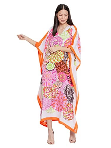 Oussum Plus Size Long Maxi Polyester Kaftan Gown for Casual Beach Party