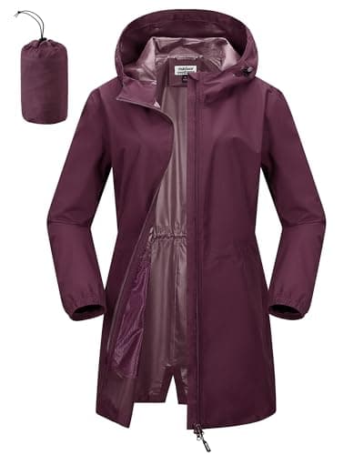 Outdoor Ventures Women's Waterproof Packable Long Rain Jacket With Hood