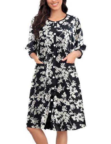 Women's Snap Front Nightgown with Pockets