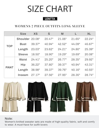 Lentta Women's 2-Piece Knit Pullover and Wide Leg Pants Lounge Set
