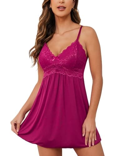 Sexy Lace Modal Sleepwear V-Neck Chemise Nightgown by Ababoon