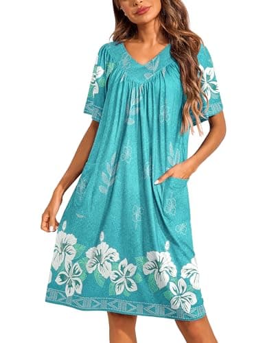 Ekouaer Womens Floral Print Pocket Nightgown Mumu Dress