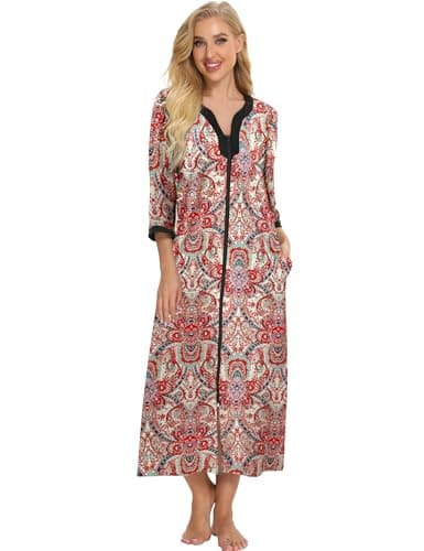 Bloggerlove Women's Cotton Zip-Up House Dresses and Nightgowns