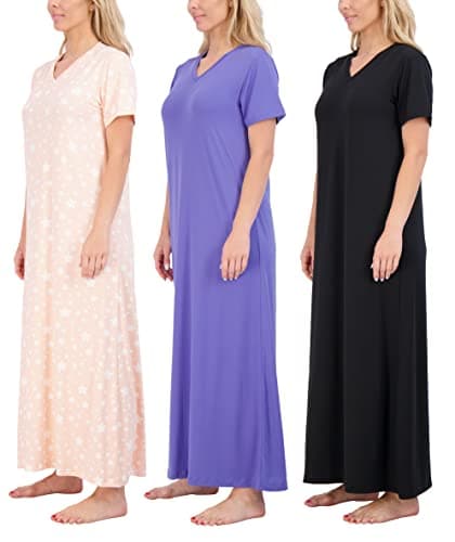 Real Essentials 3 Pack Women's Plus Size Soft Maxi Nightshirt