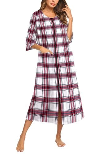 Ekouaer Women's Zipper Robe Long Nightgown