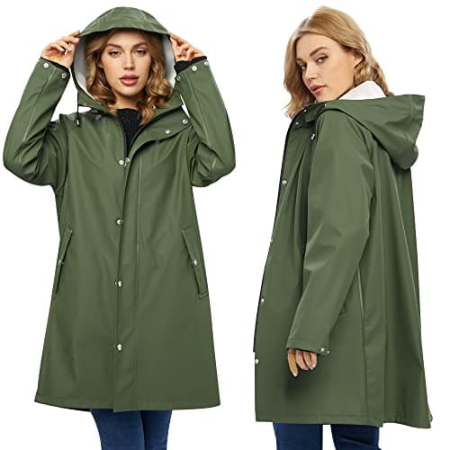 UNIQUEBELLA Women's Waterproof Long Hooded Raincoat