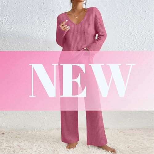 TIGENA Women's Ribbed Long Sleeve Sweater & Wide Leg Pants Lounge Set