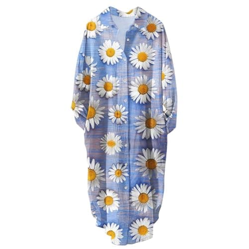 Women's Button Down Long Sleeve House Dress with Pockets - 2024 Fall Collection