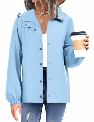 Zeagoo Women's Waterproof Rain Jacket with Hood - Lightweight Windbreaker Coated with Pockets