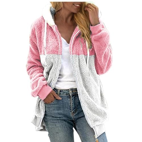 Refined Title: Women's Fashion Hooded Jacket with Drawstring, Zipper Pockets, and Plush Sweater Material