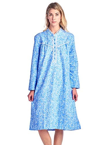 Women's Casual Flannel Floral Long Sleeve Nightgown