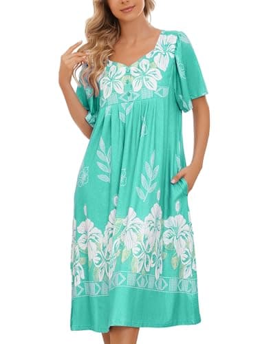 Women's Short Sleeve House Dress with Pockets