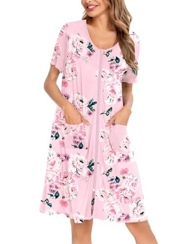 SWOMOG Women's Zip Up Lightweight Bathrobe with Pockets