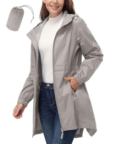 Women's 33,000ft Waterproof Long Rain Coat with Hood Windbreaker