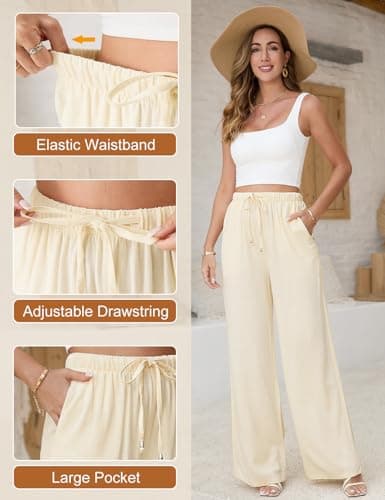 Jyanl Women's Casual Linen Wide Leg Drawstring Pants