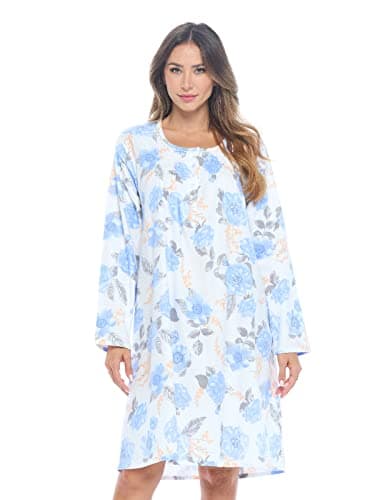 Women's Casual Flannel Floral Long Sleeve Nightgown