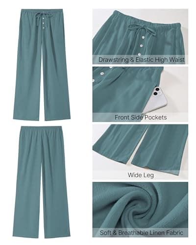 GRAPENT High Waisted Wide Leg Linen Pants for Women Summer Palazzo Casual