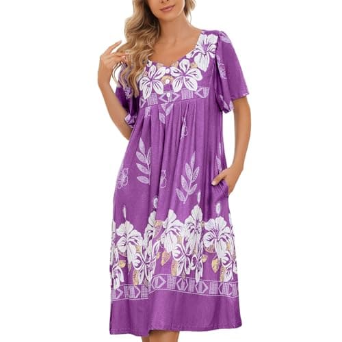 Women's Short Sleeve House Dress with Pockets