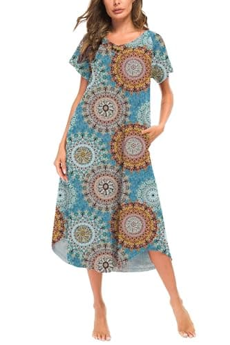 YOZLY Soft V-Neck Short Sleeve Nightgowns for Women with Pockets