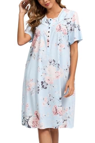 COSUNIONY Women's Soft Cotton Nightgown with Pockets