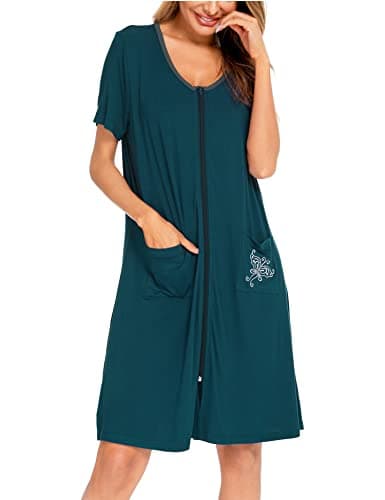 SWOMOG Women's Zip Up Lightweight Bathrobe with Pockets