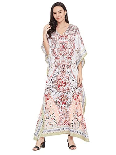Oussum Plus Size Long Maxi Polyester Kaftan Gown for Casual Beach Party