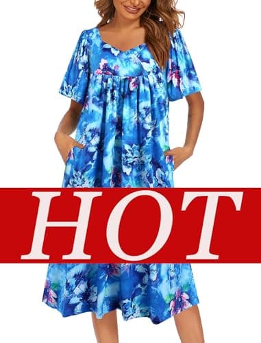 Ekouaer Women's Pleated Nightgown - Short Sleeves & Pockets