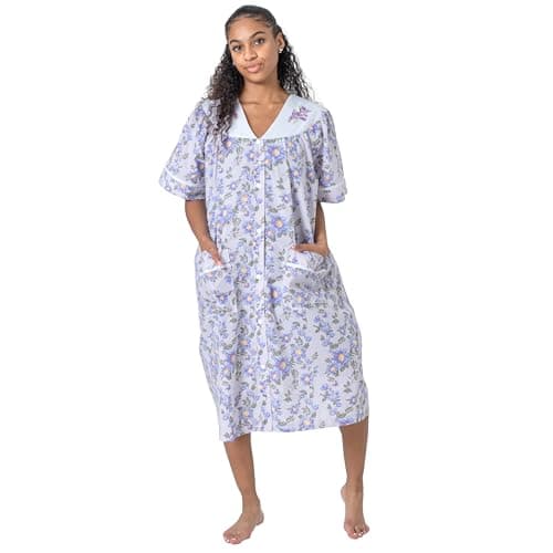 YafeMarte Women's Floral Embroidery Housecoat with Front Pockets
