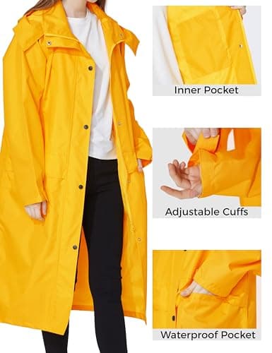 Ubon Women's Waterproof Hooded Long Raincoat Packable Windbreaker