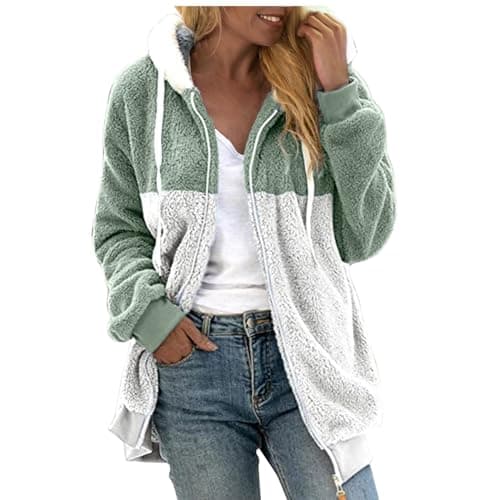 Refined Title: Women's Fashion Hooded Jacket with Drawstring, Zipper Pockets, and Plush Sweater Material