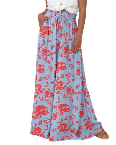 BTFBM Women's Summer Floral Wide Leg Palazzo Pants with Pocket