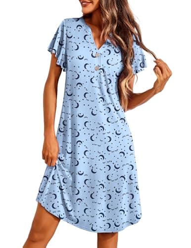Ekouaer Women's Short Flare Sleeve V-Neck Sleepshirt S-XXL