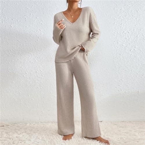 TIGENA Women's Ribbed Long Sleeve Sweater & Wide Leg Pants Lounge Set