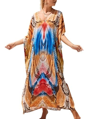 IMAGEKOPE Plus Size Vneck Batwing Dress for Women Bathing Suit Cover up Moroccan Caftan Dresses