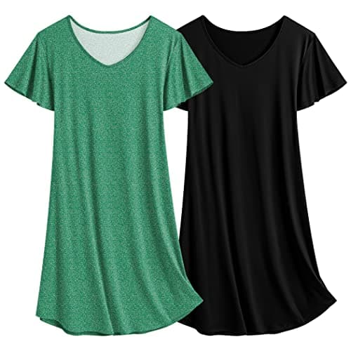 Ekouaer Women's Flare Short Sleeve V-Neck Nightgown 2-Pack S-2XL