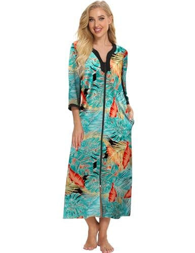 Bloggerlove Women's Cotton Zip-Up House Dresses and Nightgowns