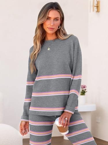 Caracilia Women's Striped Oversized Sweater & Wide Leg Pant Set