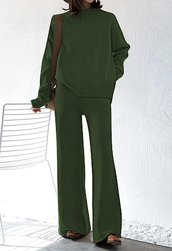 Linsery Women's High Neck Knitted Sweater & Wide Leg Pant Lounge Set