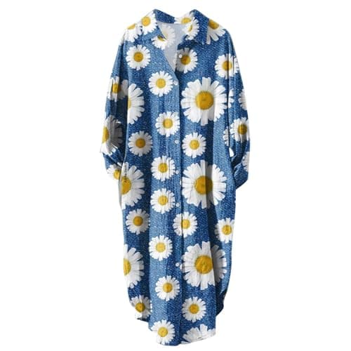 Women's Button Down Long Sleeve House Dress with Pockets - 2024 Fall Collection